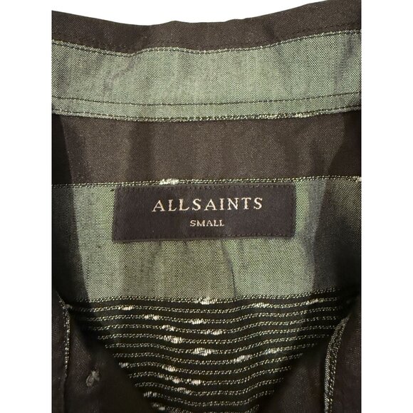 AllSaints Gabon Grey Black Stripe SS Shirt - Size S - Picture 5 of 6